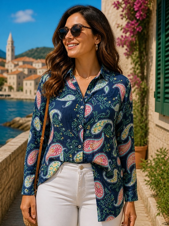 Talbots Tops - Talbots Button Down Shirt - Navy and Mint